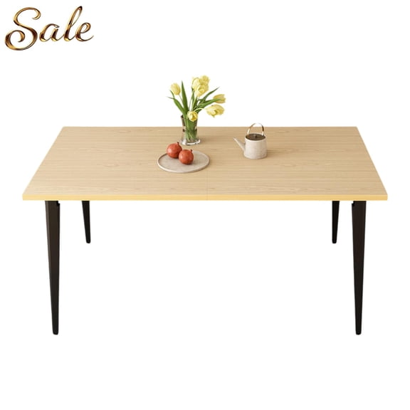 GZXS 63" Long Dining Table in Natural Wood MDF Top & Black Iron Legs, Mid-Century Industrial Rectangular Table for 6-8 People, Easy Assembly, Perfect for Apartments, Dining Room, Patio