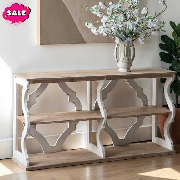 GZXS 64.2 Inch Console Table, 3-Tier Entryway Table with Storage Shelves for Living Room, Hallway, Foyer, Brown & Antique White