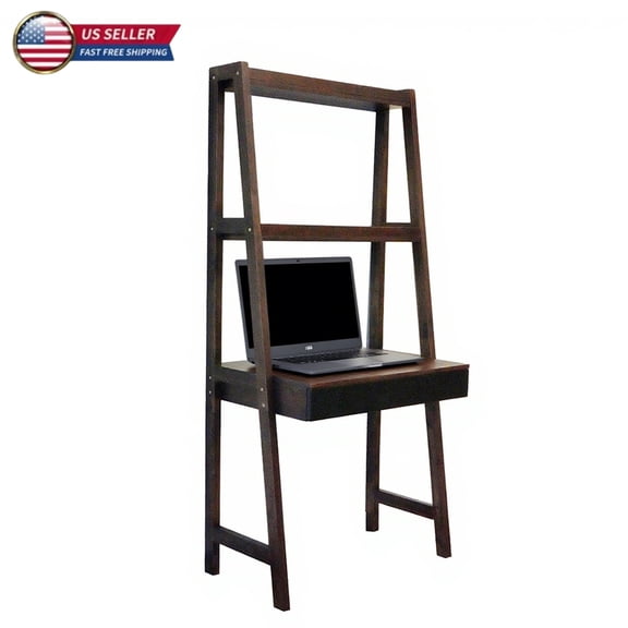 GZXS 68" Freestanding Ladder Desk with Display Open Shelf and Storage Drawer, Space-Saving Ladder Style Workstation for Home Office (Brown)