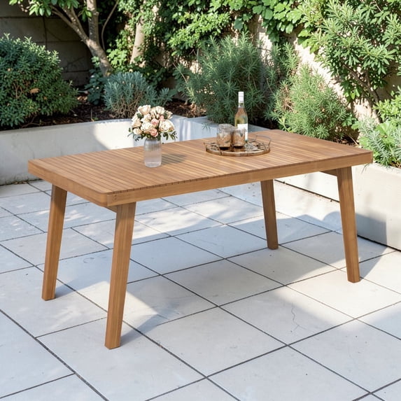 GZXS 69" Acacia Wood Dining Table, Outdoor Rectangular Patio Table with Slatted Top, Weather-Resistant, 300lbs Weight Capacity, for Garden, Backyard, Deck, Living Room (Brown)
