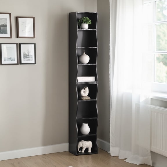 GZXS 70.9 Inch Tall 8-Cube Bookcase, Stackable 2-in-1 Storage Media Tower Rack, Adjustable 3-Level Shelves, Easy to Clean & Assemble, for Living Room/Home Office, Black