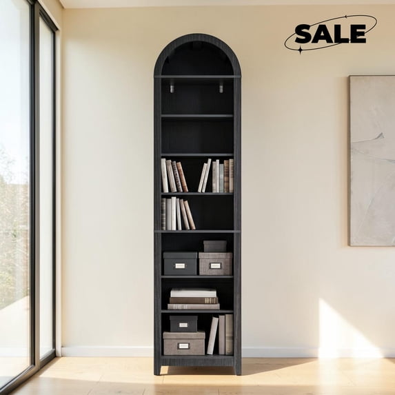 GZXS 70" Tall Arched Bookshelf, 8-Tier Bookcase, Modern Display Rack for Home Office, Living Room, Bedroom, Black