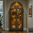 thumbnail image 1 of GZXS 71" Tall Arched Cabinet with LED Light Strip, Kitchen Pantry Storage Cabinet with Glass Doors & Adjustable Shelves, Modern 5-Tier Display Bookcase for Living Room, Dining Room, Brown, 1 of 10