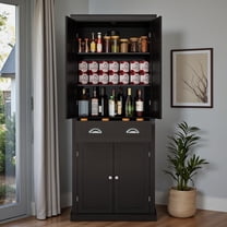 GZXS 72" Tall Kitchen Pantry Cabinet with Drawer, Modern 4-Door Cabinet with Adjustable Shelves, Freestanding Food Storage Pantry for Kitchen or Dining Room, Black