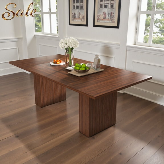 GZXS 78-Inch Dining Table with Storage Pedestal Base, Modern Farmhouse Long Table in Walnut Finish, Seats 8-10, 350lb Capacity, Perfect for Family Gatherings & Entertaining