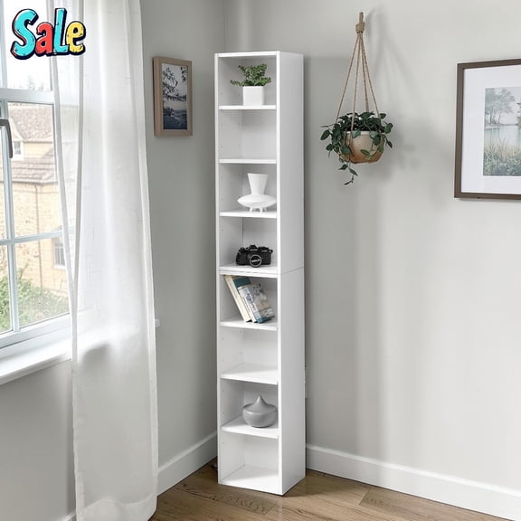 GZXS 8-Cube Tall Storage Bookcase, White Slim Bookshelf/Media Tower Rack with Adjustable Shelves, 70.9"H Modular Cube Organizer for Bedroom, Living Room or Office