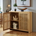 thumbnail image 1 of GZXS Accent 2-Door Rattan Cabinet with Adjustable Shelf, Pop-Up Design Doors, Modern Bohemian Storage Cupboard with Cable Holes, 39.4"L x 9.3"W x 32.3"H, Natural, 1 of 9