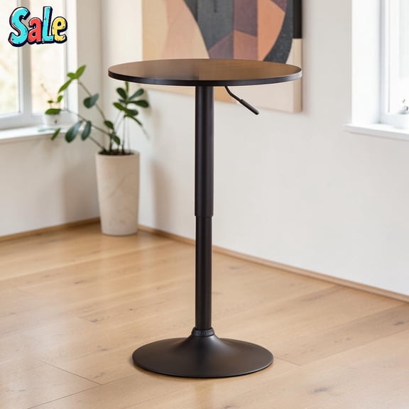 GZXS Adjustable Height Pub Table with Gas Lift, 24" Round Bar Table with Metal Base, Modern Bistro Table for Kitchen, Bar, Small Spaces (Black)