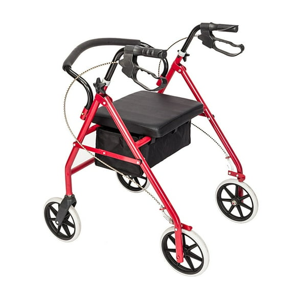 GZXS Adjustable Height Steel Walker With Wheels For Elder People Disabled People ,Walking Trainer, Red
