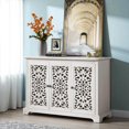 thumbnail image 1 of GZXS Antique White Accent Cabinet with 3 Carved Doors, Multipurpose Buffet Sideboard for Home Organization, 43.3"L x 15.7"W x 29.9"H, 1 of 7