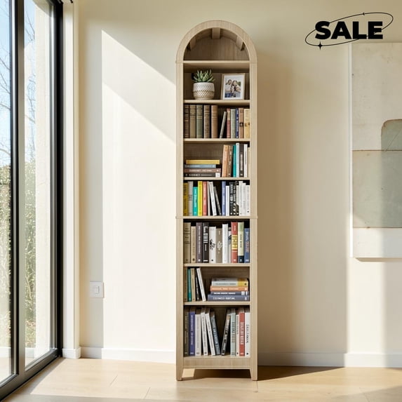 GZXS Arched Bookshelf, 8-Tier Arch Bookcase, Freestanding Storage Shelves, Display Rack for Living Room, Entryway, Oak