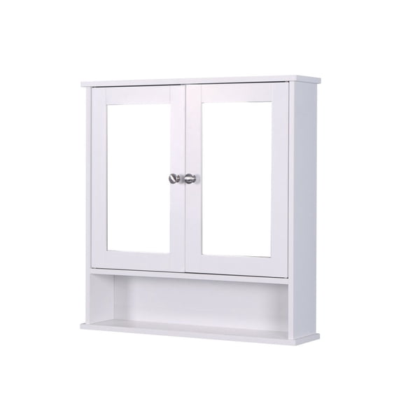 GZXS Bathroom Cabinet Wall Mounted with Double Mirror Doors, Wood Hanging Cabinet with Doors and Shelves, Bathroom Wall Mirrored Cabinet, White