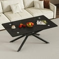 thumbnail image 1 of GZXS Black Glass Coffee Table for Living Room, Modern Accent Center Table with Metal Legs, 220lbs Weight Capacity, 39.37"L x 23.62"W x 16.93"H, 1 of 7