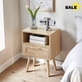thumbnail image 1 of GZXS Boho Rattan Bedside Table with Storage Drawer & Open Shelf, 2-Tier Nightstand with Solid Wood Legs, for Bedroom, Living Room, Apartment (Natural), 1 of 9