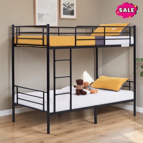 GZXS Bunk Bed Twin Over Twin Size, Heavy Duty Metal Bed Frame for Bedroom, Easy Assembly, Noise Free, Black