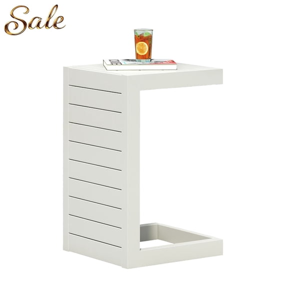 GZXS C-Shaped Aluminum Side Table, Modern Outdoor Rust-Resistant End Table for Patio, Poolside, or Backyard, Space-Saving Design, White