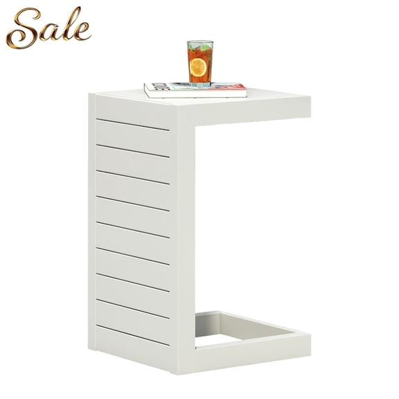 GZXS C-Shaped Aluminum Side Table, Modern Outdoor Rust-Resistant End Table for Patio, Poolside, or Backyard, Space-Saving Design, White