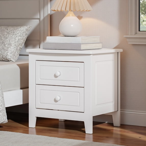 GZXS Classic Wooden Nightstand wiith 2 Drawers, Easy to Assemble, White