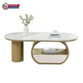 thumbnail image 1 of GZXS Coffee Table for Living Room, Contemporary Oval Small Center Table with Open Shelf and Storage Drawer, 47.24inch Cocktail Tea Table for Small Space (White Marbling Top & Gold Metal Base), 1 of 8