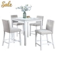 thumbnail image 1 of GZXS Compact 5-Piece Counter Height Table Set, 34.5" Square Kitchen Table with 4 Upholstered Chairs, Space-Saving Dining Set for Apartment/Home Office (White+Light Gray), 1 of 8