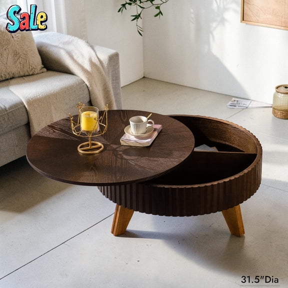 GZXS Compact Coffee Table, 31.5-Inch Circle Storage Center Table with Flip Top & Hidden Compartment, Easy Assembly, Brown