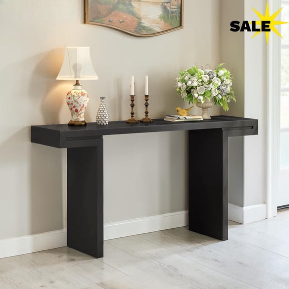 GZXS Console Table, 60" Long Entryway Sofa Table with Adjustable Leveling Feet, Smooth Painted Finish, Easy to Clean & Assemble, Black