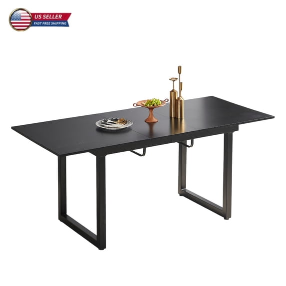 GZXS Contemporary Extendable Black Kitchen Table with Metal Legs, Adjustable 55"-70.86" MDF Surface, Space-Saving Dining Table for Apartment or Office