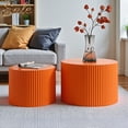 thumbnail image 1 of GZXS Contemporary Fluted Nesting Tables in Waterproof MDF Construction, No Assembly Required, High Load Capacity Coffee Table Set, 23.6"Dia & 18.9"Dia (Orange), 1 of 8