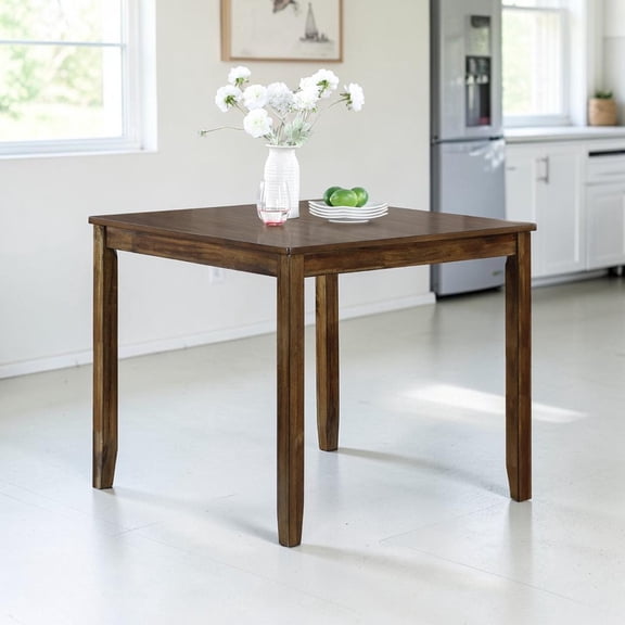 GZXS Contemporary Square Dining Room Table with Solid Wood Tapered Legs and Easy-Clean Wood Grain MDF Top, Kitchen & Small Space Dining Table, 34.5"L x 34.5"W x 30"H, Walnut