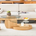 thumbnail image 1 of GZXS Double-Layer Glass Coffee Table with MDF Base in Light Wood Grain, 47 Inch Modern Center Table for Living Room, 1 of 8