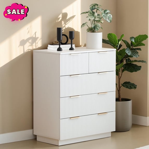GZXS Dresser for Bedroom with 5 Drawers, Chest of Drawers, Closet Storage Organizer for Living Room, Entryway, White