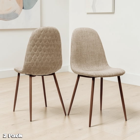 GZXS Fabric Upholstered Dining Side Chairs Set of 2 – Armless Kitchen Chairs with Iron Legs, Easy Assembly for Dining Area/Living Space (Wheat+Dark Walnut)