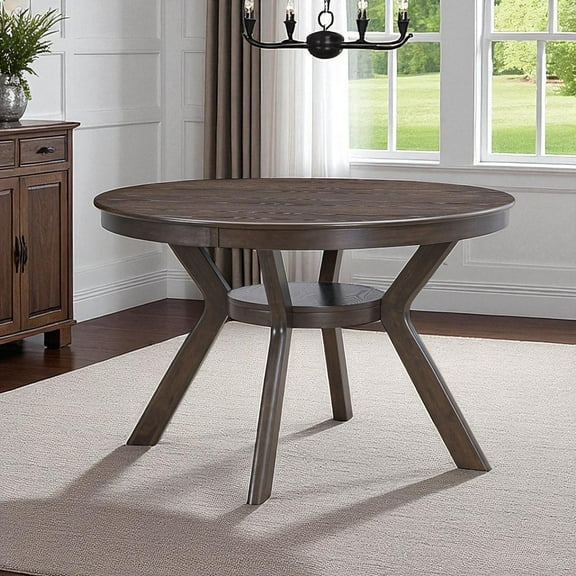 GZXS Farmhouse Wooden Dining Table, for 4-6 Persons, 47.24" Round Kitchen Table with Small Open Shelf and Rubber Wood Legs, for Living Room, Apartment, Restaurant (Brown)