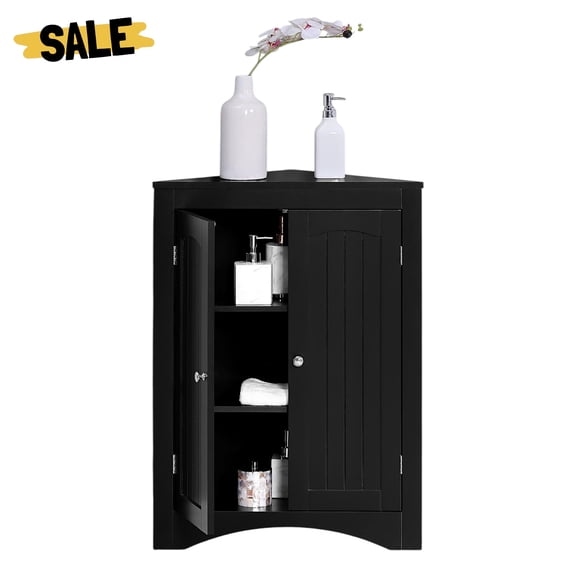 GZXS Floor Corner Cabinet with 2 Doors and Adjustable Shelves, Space-Saving Storage Cabinet for Bathroom, Kitchen, Living Room, Home Office (Coffee Color)