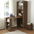 thumbnail image 1 of GZXS Folding Computer Desk with Storage and Glass Doors, Space-Saving Foldable Writing Table with Pegboard and Open Shelves, Study Workstation for Small Spaces, Walnut Finish, 1 of 7