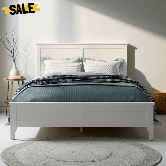 GZXS Full Size Platform Bed with Sturdy Wooden Slats, Pine Wood Frame, Elegant Minimalist Style, No Box Spring, White