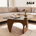 thumbnail image 1 of GZXS Glass Coffee Table, 35.8" Triangle Cocktail Table, Center Table for Living Room, Easy Assembly, Brown, 1 of 6