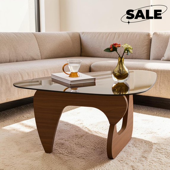 GZXS Glass Coffee Table, 35.8" Triangle Cocktail Table, Center Table for Living Room, Easy Assembly, Brown