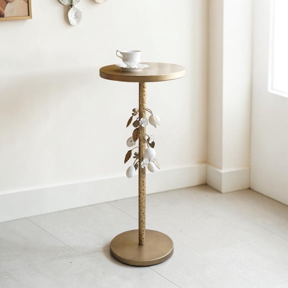 GZXS Gold Pedestal Accent Side Table, 11.8" Round Decorative End Table with Floral Details, 28.3"H Tall Sculptural Plant Stand for Living Room/Entryway/Balcony