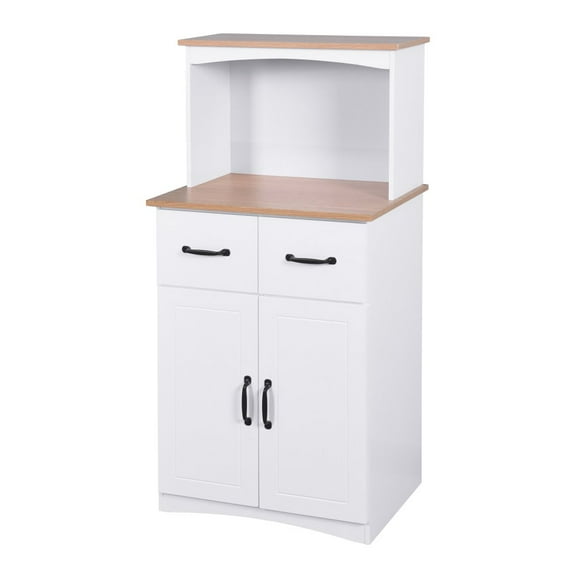 GZXS Kitchen Storage Cabinet, Sideboard Floor Cupboard with Solid Wood Top, Adjustable Shelf, and 2 Drawers for Living Room, and Hallway, White