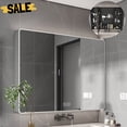 thumbnail image 1 of GZXS LED Bathroom Medicine Cabinet with 3 Mirror Doors, 35"x28" Wall Mounted or Recessed Aluminum Cabinet with Adjustable 3-Color Lights, Anti-Fog, Cosmetic Organizer & Hair Dryer Storage, Gray, 1 of 10