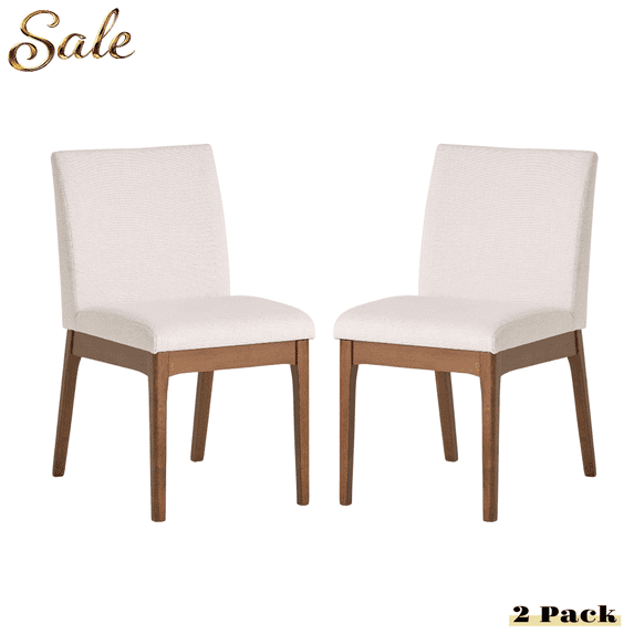 GZXS Light Beige Fabric Upholstered Dining Side Chairs Set of 2 with Rubber Wood Legs and Cushioned Seat, Easy Assembly for Dining Room, Home Office & Cafe
