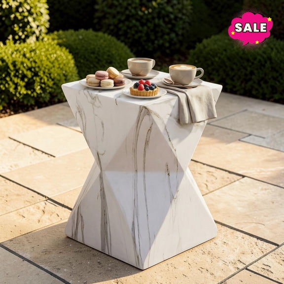 GZXS Lightweight Side Table for Indoor & Outdoor, 12.6 Inch Small MGO End Table, Faux Marble Accent Table for Garden, Patio, Deck, White