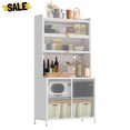 thumbnail image 1 of GZXS Metal Kitchen Pantry Cabinet with Hutch, Pegboard, Adjustable Shelves, Wire Holes, Microwave Stand, Coffee Bar Buffet Cabinet for Dining Room & Living Room, 73" Tall, White, 1 of 8