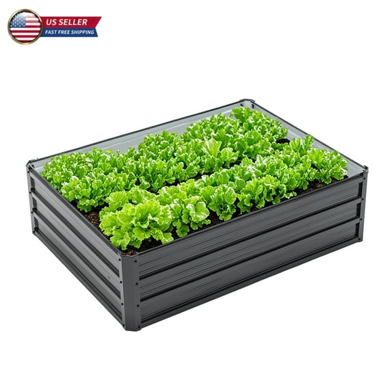 GZXS Metal Planter Box for Gardening, 4x3x1 FT Raised Garden Bed with Safe Rounded Corners & Open Base, Black Galvanized Steel Vegetable Flower Herb Growing Box for Patio & Yard