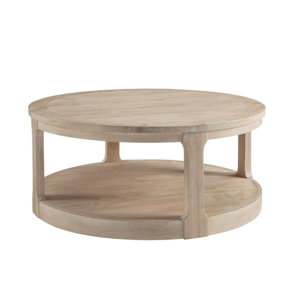 GZXS Mid-Century Modern Round Coffee Table in Oak Finish, 2-Tier Solid Wood Accent Center Table with Casters, Vintage Circle Cocktail Table for Apartment or Home - 40"Dia x 17.52"H