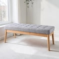 thumbnail image 1 of GZXS Mid-Century Modern Upholstered Bench, 43.5" Button-Tufted Seat with Solid Birch Legs, for Living Room, Entryway, Windows or End of Bed (Light Gray), 1 of 9