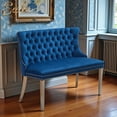 thumbnail image 1 of GZXS Mid-Century Modern Velvet Dining Bench Loveseat with Button-Tufted Back and Silver Stainless Steel Legs, 2-Seat Upholstered Bench for Kitchen and Dining Room, 45.6"L x 22.7"W x 35.2"H, Blue, 1 of 10