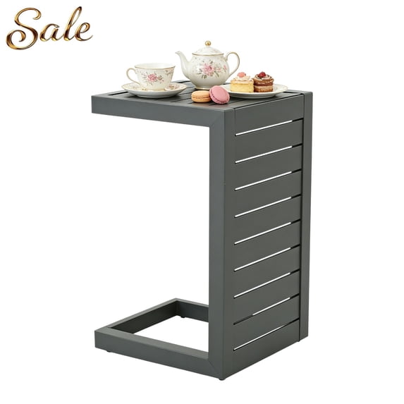 GZXS Minimalist Aluminum C-Shaped Side Table, Modern Accent End Table for Indoor & Outdoor Use, Easy to Assemble, Gray