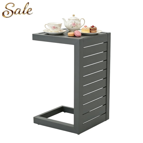 GZXS Minimalist Aluminum C-Shaped Side Table, Modern Accent End Table for Indoor & Outdoor Use, Easy to Assemble, Gray